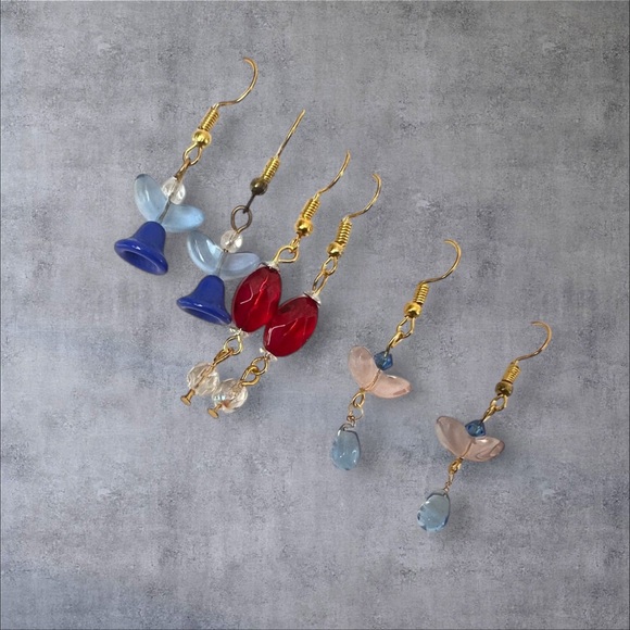 Lot of 3 multicolored dangling earrings gold tone - Picture 3 of 3